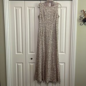 Full length dress worn once for a wedding. Excellent condition matching scarf